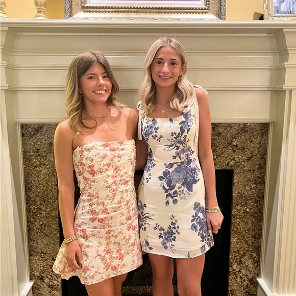 Reformation blue floral mini dress worn once to a dance Reformation blue floral mini dress worn once to a dance